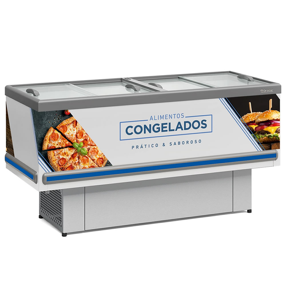 Expositor Ilha Standard Vidro Reto Deslizante - GESV-190R BR/PR Gelopar