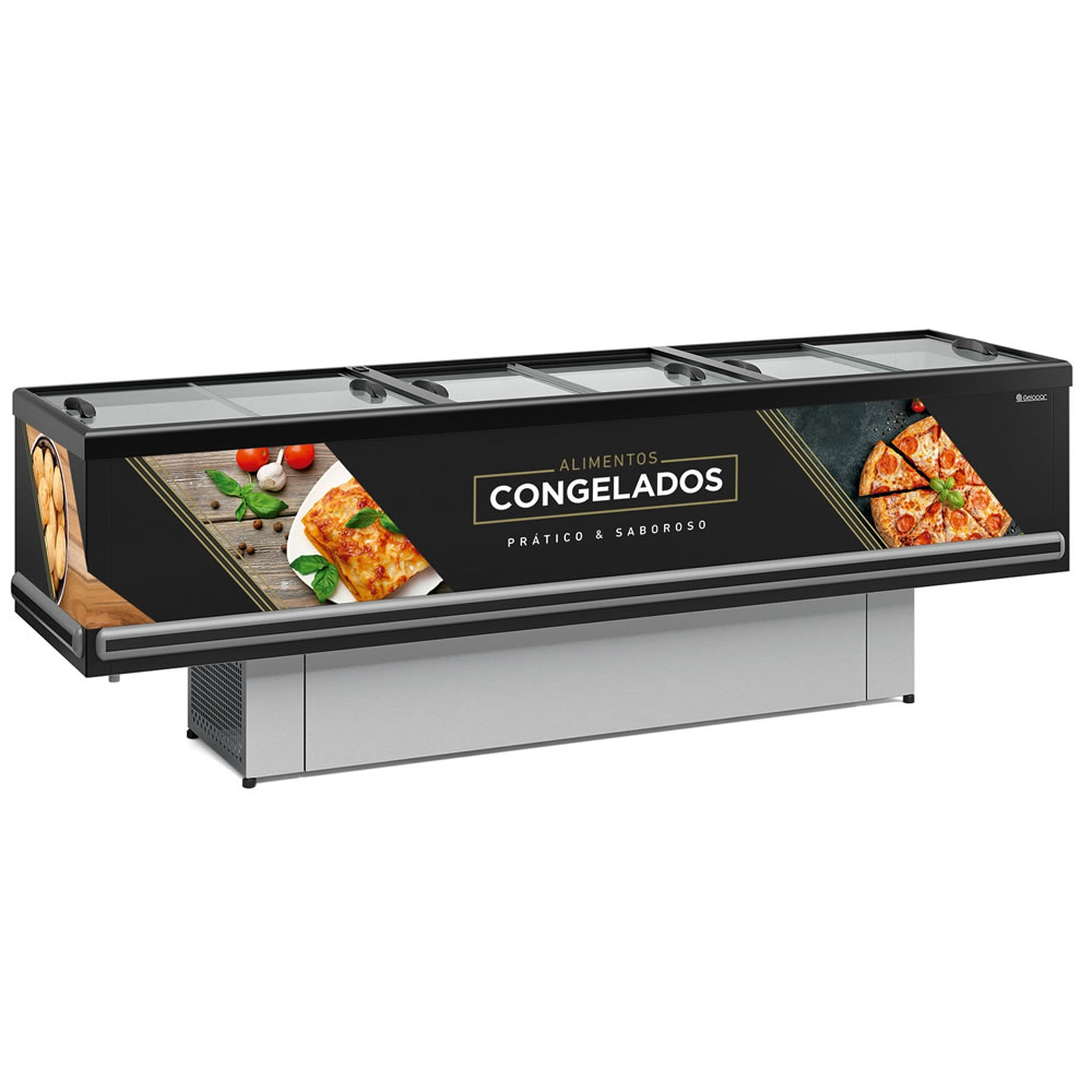 Expositor Ilha Standard Vidro Reto Deslizante - GESV-290R BR/PR Gelopar