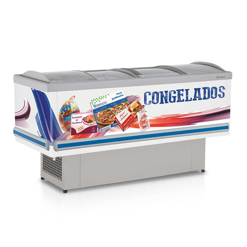 Expositor Ilha Top Vidro Curvo Deslizante - Colarinho PVC GESV-190 Gelopar